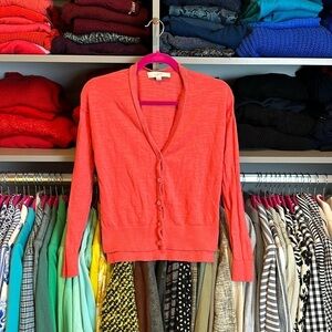 Loft coral long sleeve v neck button front cardigan size XS